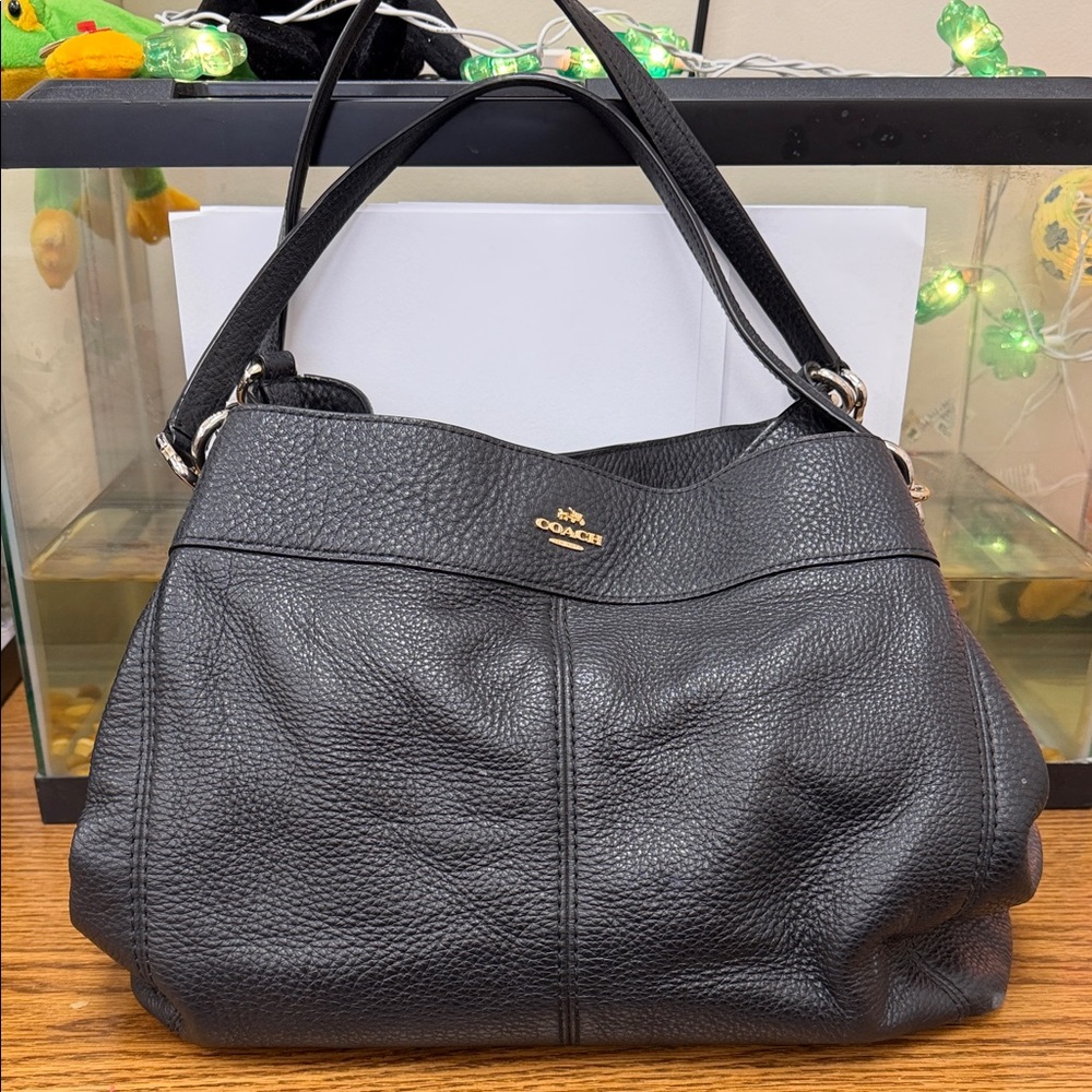 Coach Black Pebbled Leather Shoulder Bag